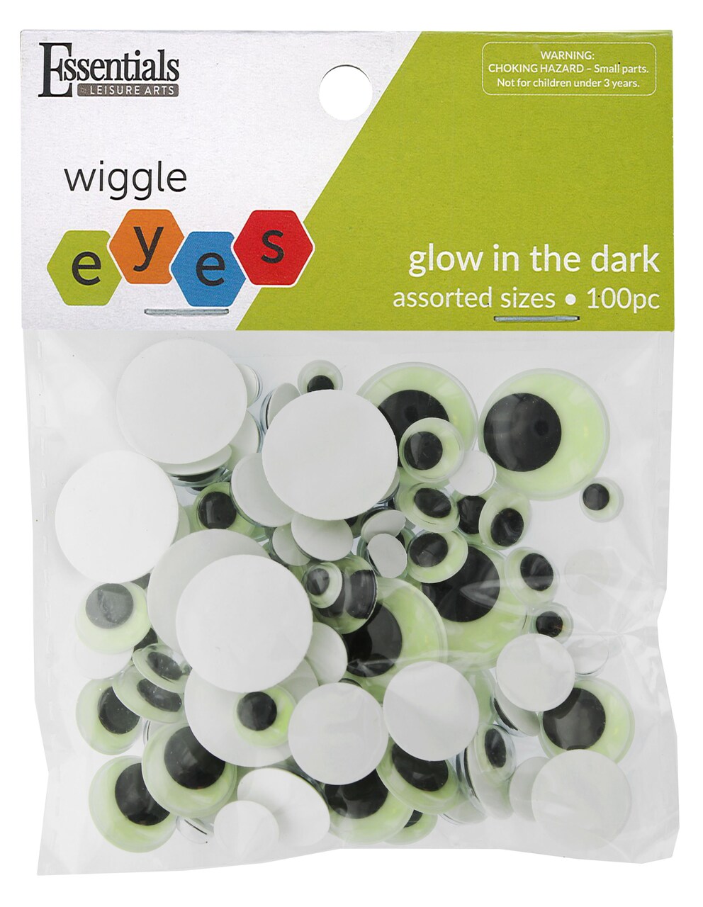 Essentials by Leisure Arts Eyes Paste On Moveable Glow in Dark 100pc Googly Eyes, Google Eyes for Crafts, Big Googly Eyes for Crafts, Wiggle Eyes, Craft Eyes